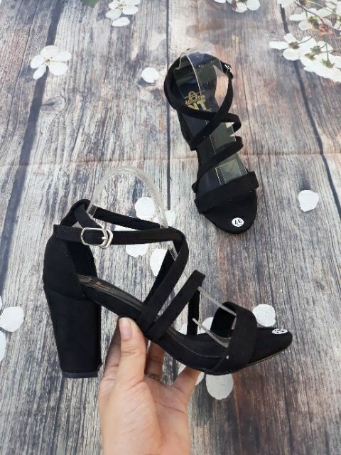 [Mã FASHIONT4WA2 giảm 10k đơn từ 50k] Giày Sandal cao gót 7 phân 3 dây chéo (JR13)