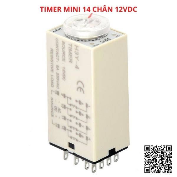 Timer mini hẹn giờ H3Y-4 relay thời gian, công tắc tự động 14 chân điện áp 12VDC tặng kèm chân đế PYF14A