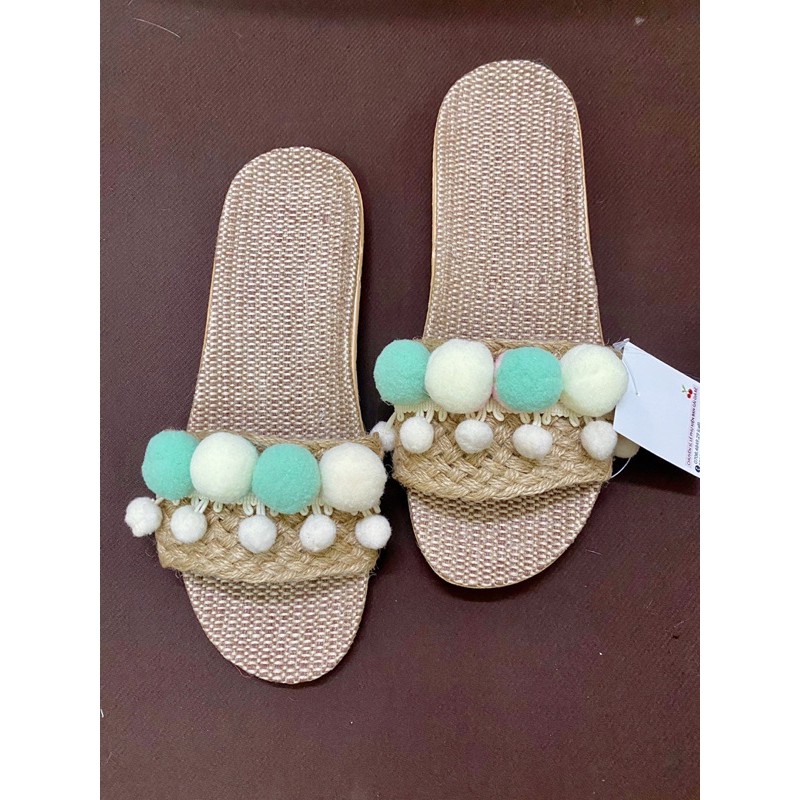 Dép cói đi biển tone hồng - xanh mint pastel ngọt ngào