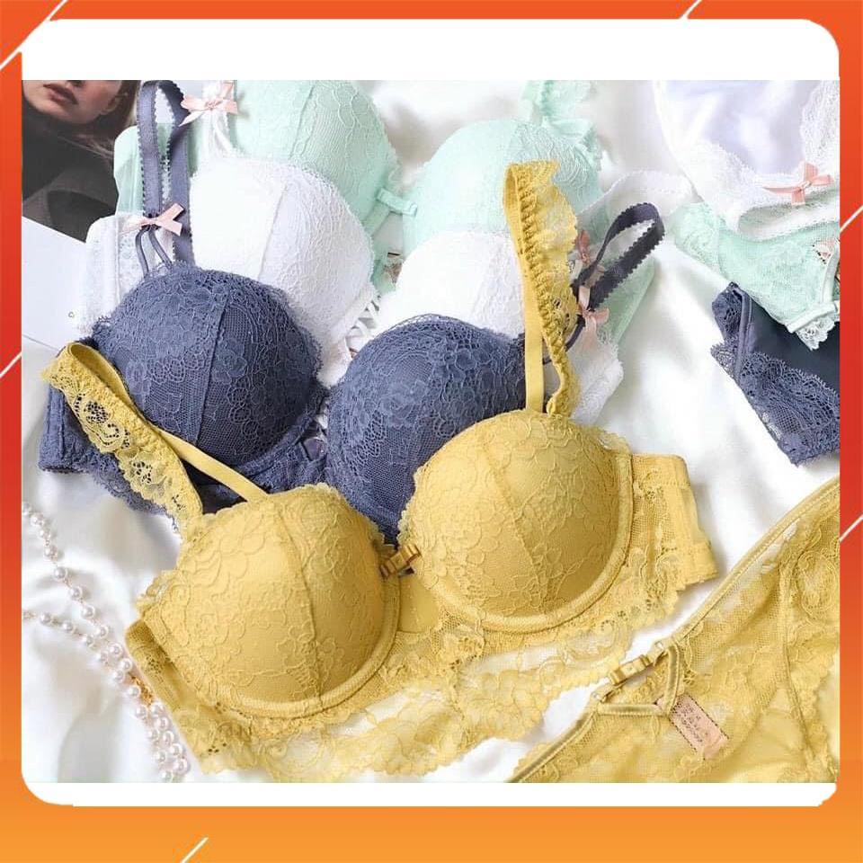 Set bộ đồ lót nữ AG cao cấp áo có gọng cup ngang, chất liệu ren họa tiết hoa thêu, có đệm mút. Mã B16860