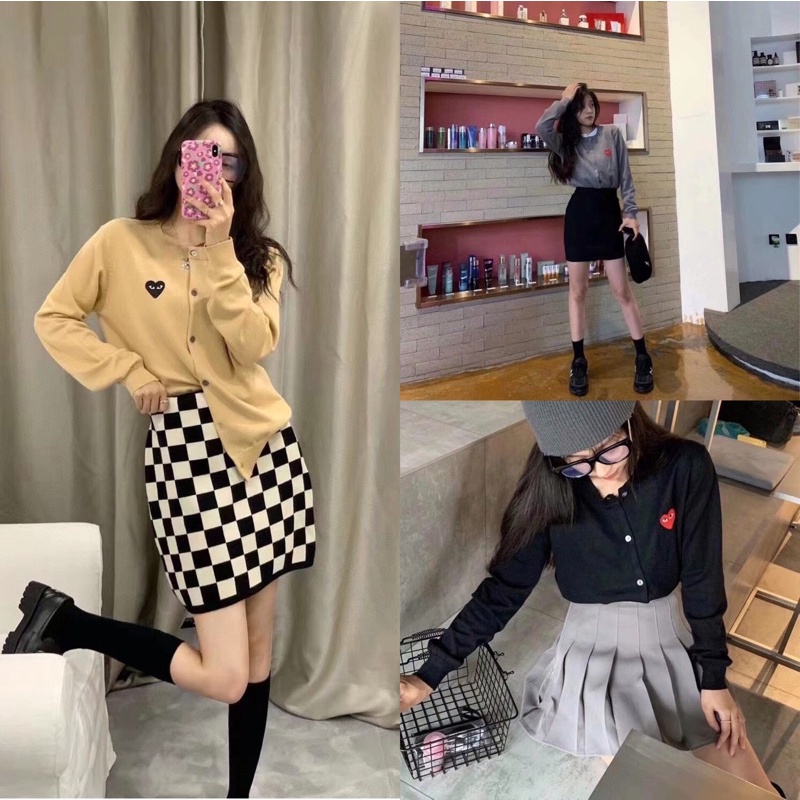 Áo Cadigan len Play CDG thêu trái tim