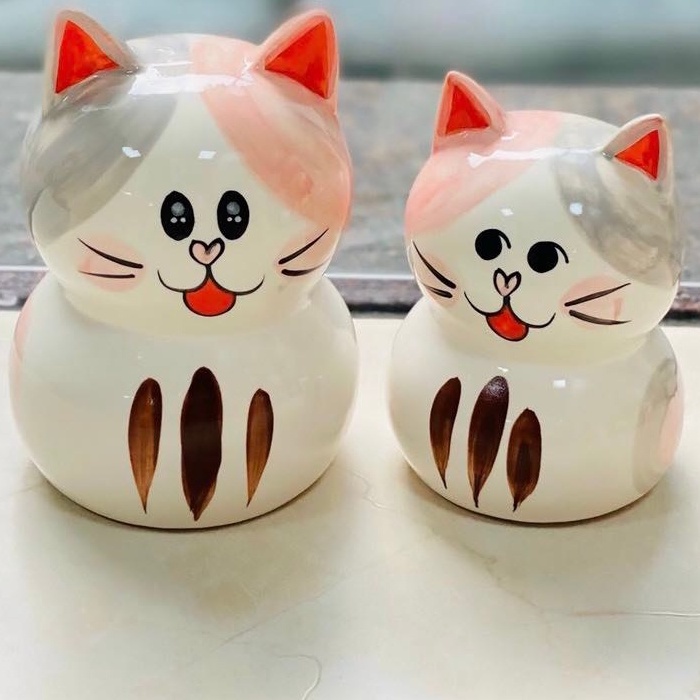 Heo đất - heo tiết kiệm , heo đất tiết kiệm hình con mèo nhiều màu sắc, mèo Gốm Sứ Bát Tràng