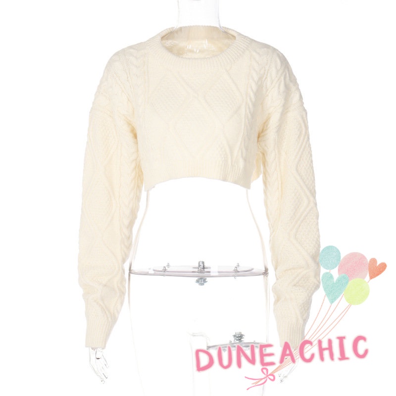 DUNEA Áo sweater dệt kim tay dài dáng rộng màu trơn thời trang dành cho nữ