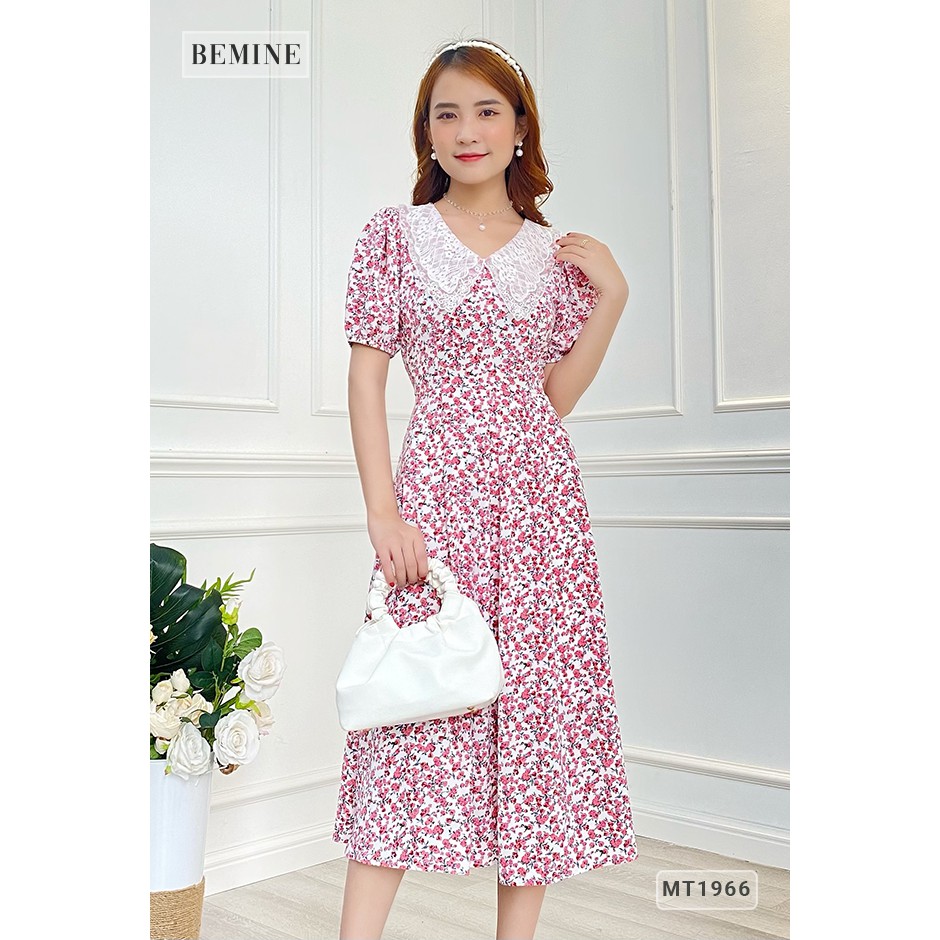 Đầm xòe hoa nhí tay bồng cổ ren BEMINE MT1966DO | BigBuy360 - bigbuy360.vn