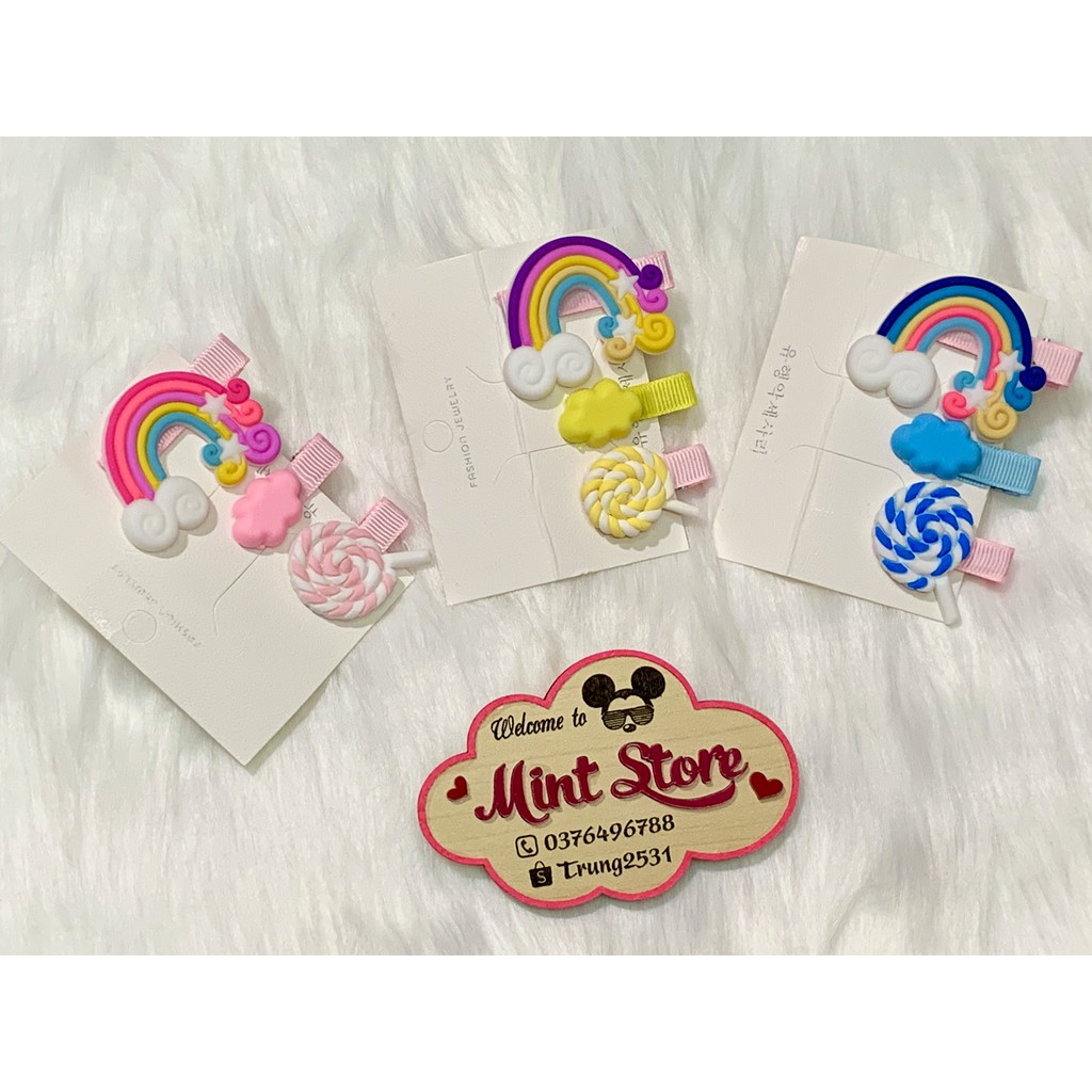 Set 3 Kẹp Tóc Hình Kẹo Mút, Cầu Vồng Phong Cách Hàn Quốc Dễ Thương Cho Bé