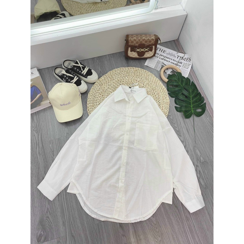Áo Sơ Mi Trơn BOM HOUSE Form Rộng Vải Đũi Nhiều Màu