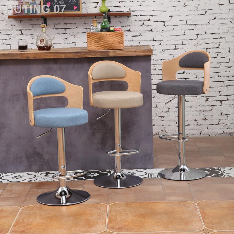 HOT Ghế quầy bar nâng lưng bằng gỗ rắn xoay retro cổ điển Châu Âu lễ tân thu ngân đôn cao đơn giản
