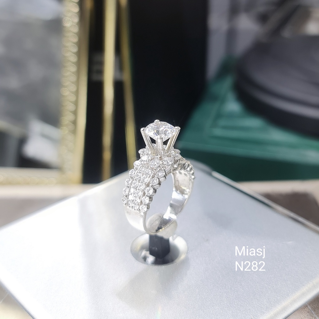 Nhẫn bạc Ý S925 nữ đính đá hột Mỹ cao cấp MiASJ N282 bản to sang trọng