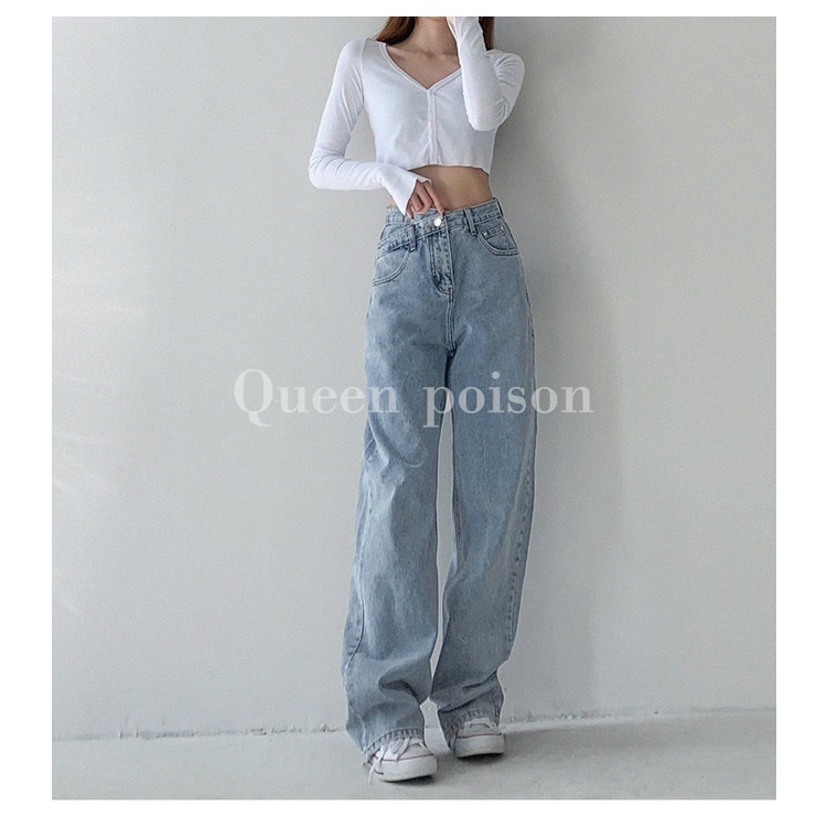 Quần jeans nữ COZOK lưng cao ống rộng thời trang