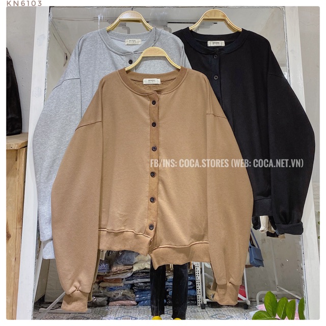 [KN6103]🧸 Áo khoác nỉ cúc lệch vạt (Có sẵn/ảnh thật)