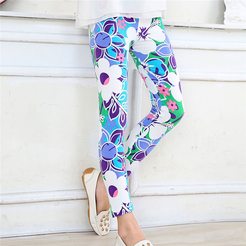 Quần Legging Dài Co Giãn In Hoa Cho Bé Gái