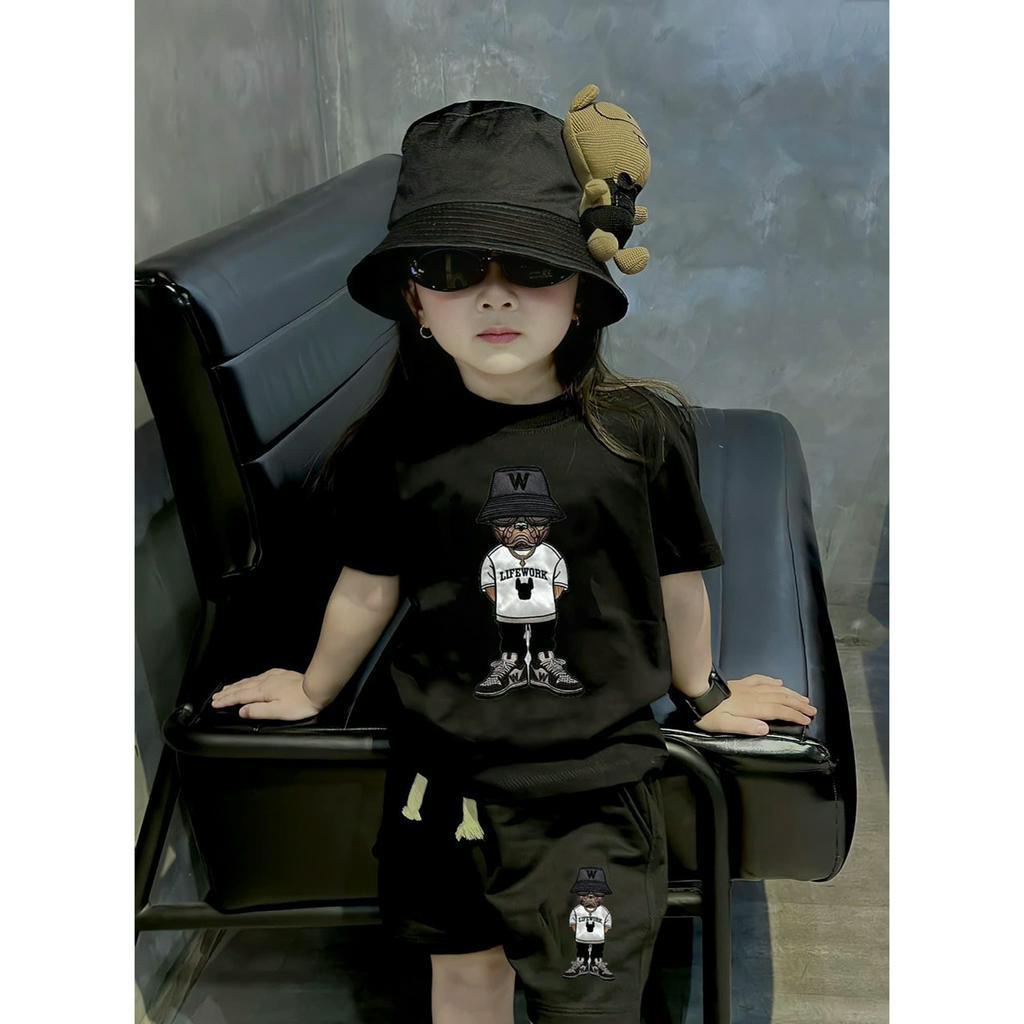 Bộ quần áo life work cho bé, set áo phông cộc tay quần short trẻ em, unisex, TP KIDS