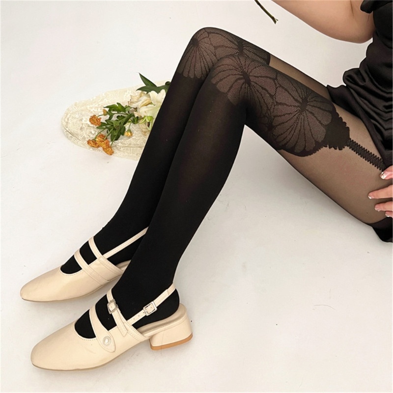 Youyo Mock Vớ Dây Đai Nịt Bít Tất Giả In Hoa Cho Nữ W
