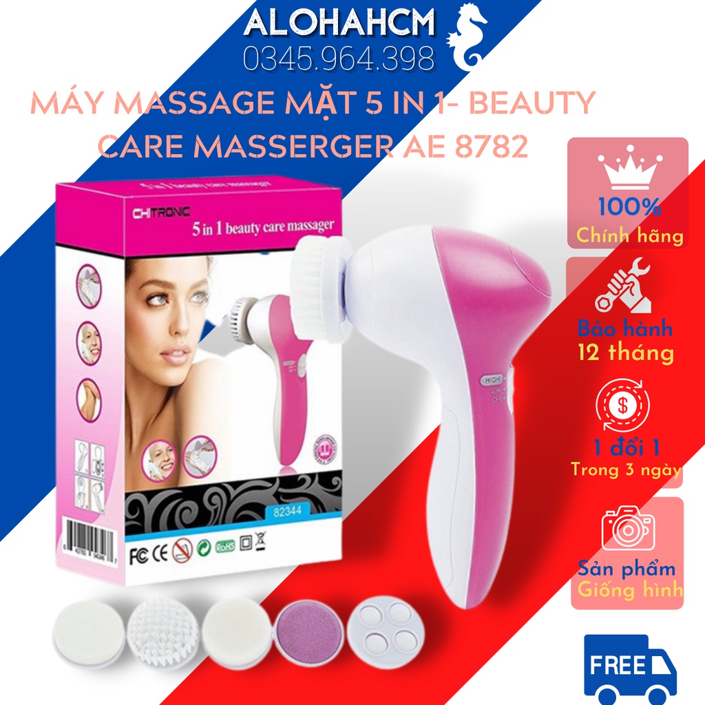 Máy rửa mặt massage 5 trong 1 beauty care cầm tay, Vệ sinh và chăm sóc da giúp da sạch mụn và trắng sáng, chăm sóc da