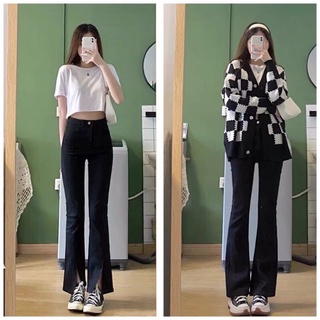 Quần bò jean nữ ống loe đứng rộng suông co giãn jeans cạp cao cao cấp Hottrend 2022