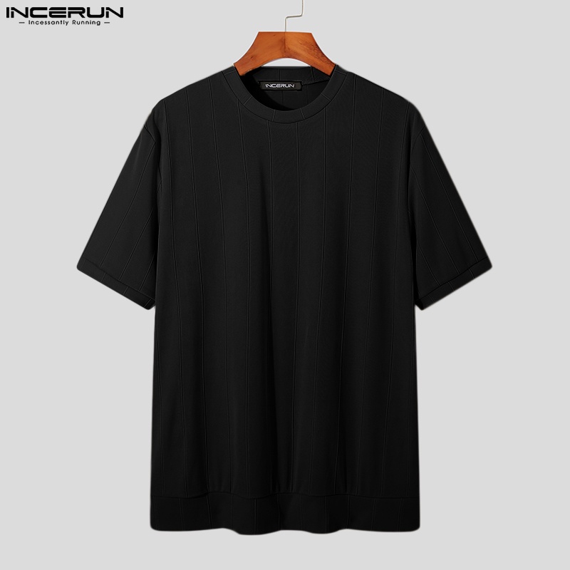 Áo thun INCERUN ngắn tay cổ tròn màu trơn size S-5XL dành cho nam
