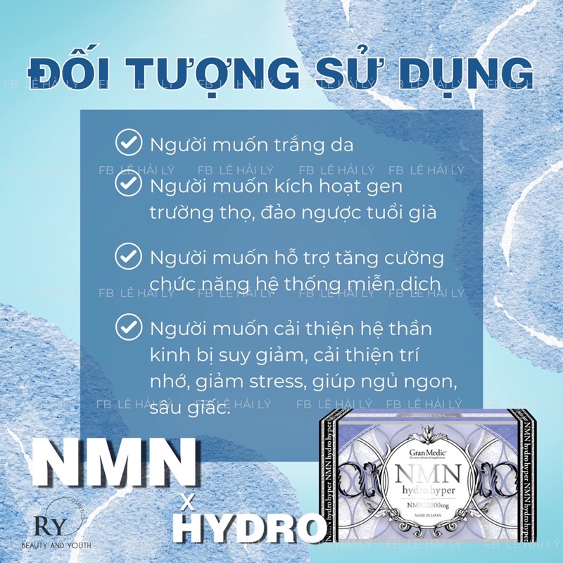 Viên Uống Trẻ Hoá - Trắng Da NMN HYDRO HYPER 12000+ 80 Viên Nhật Bản