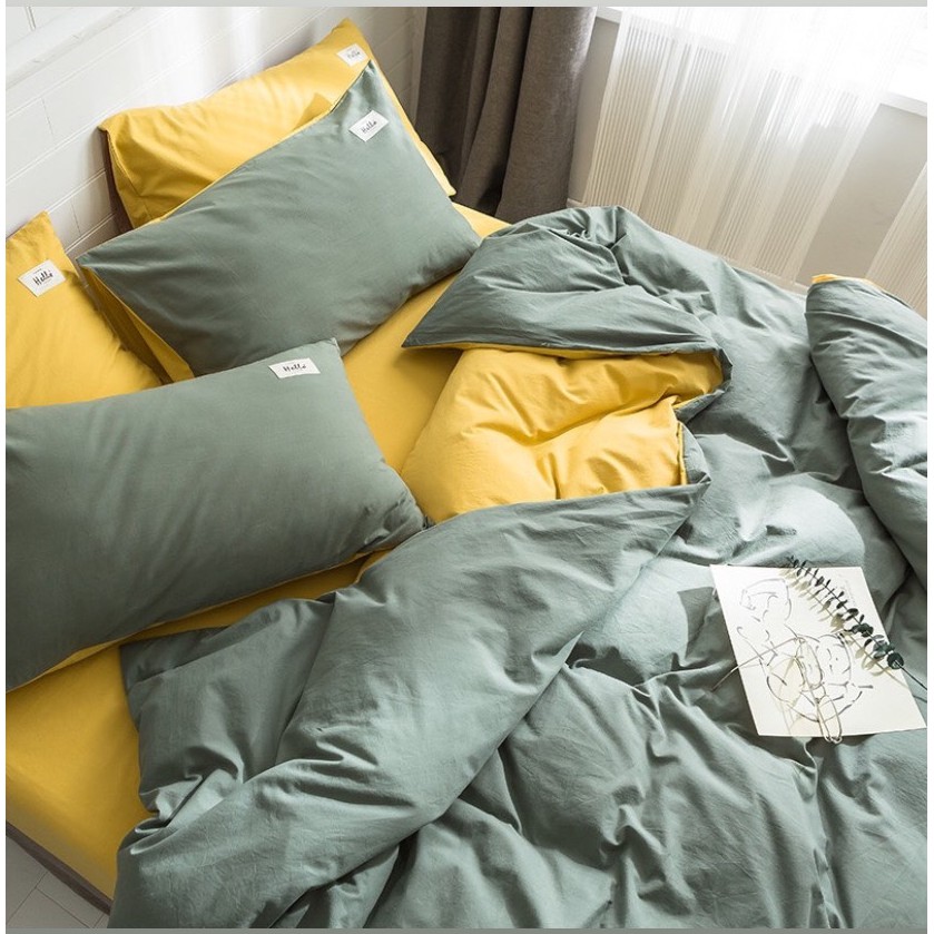 Bộ chăn ga và vỏ gối cotton tc basic Mùa Decor- Màu Beige phối Ghi Xám và các màu khác