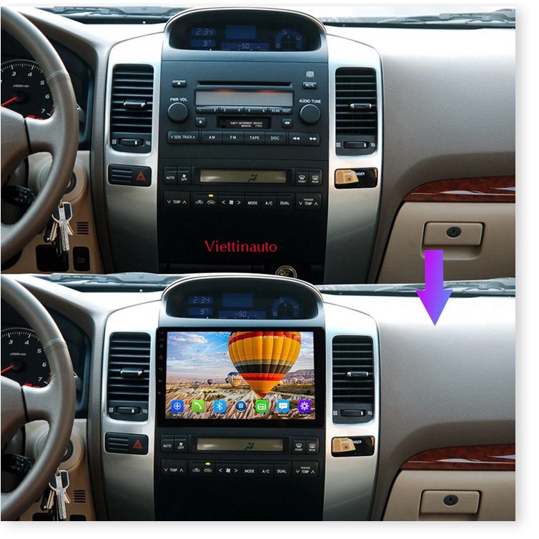 Mặt dưỡng Toyota Prado 2003 - 2009 (9 inch) kèm jack nguồn zin