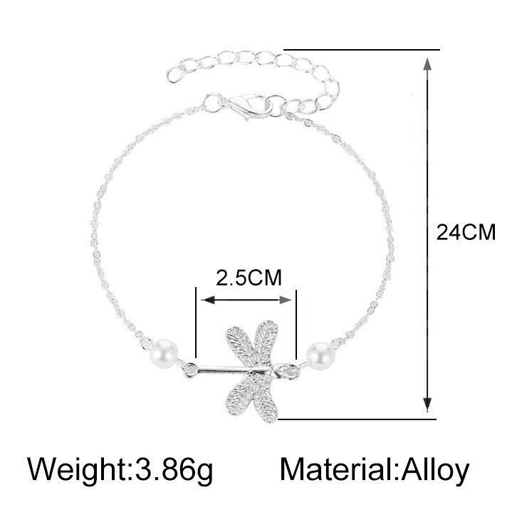 Lắc chân hình chú chuồn chuồn phối ngọc trai dễ thương