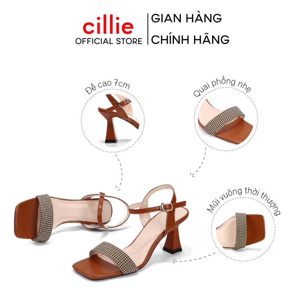 Giày sandal cao gót quai ngang basic gót nhọn 7cm đi học đi chơi đi làm Cillie 1023