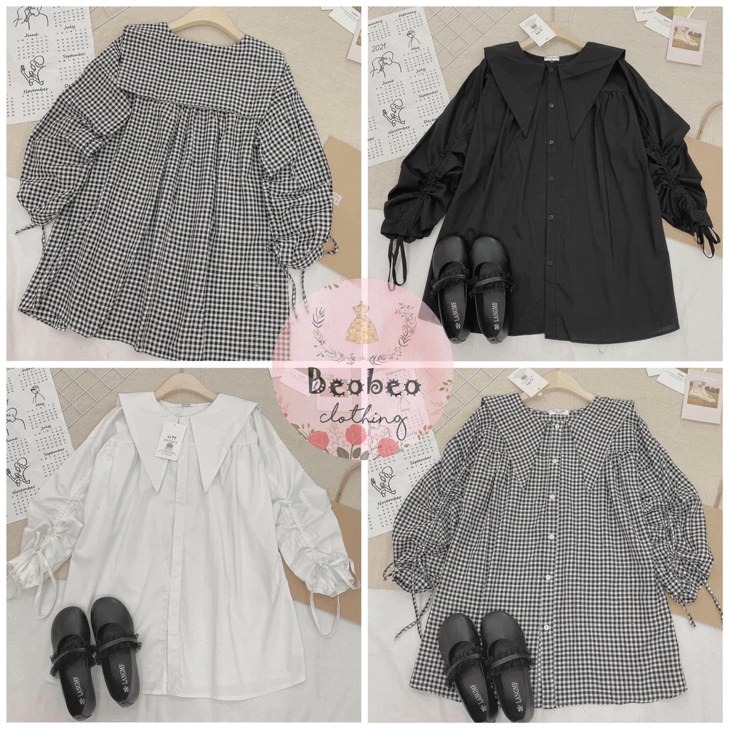 Áo sơ mi oversize cổ thuỷ thủ rút dây tay phồng ulzzang