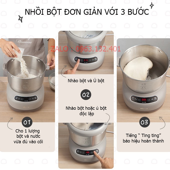 Máy Nhào Bột Bear Máy Nhồi Bột Tự Động, Máy Trộn Bột Đánh Bột Đa Năng 5L, 3,5L, 7L (Bản Quốc Tế), Bảo hành 18 tháng