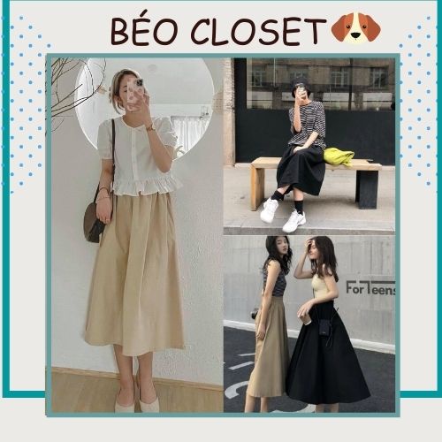Chân Váy Kaki Dáng Dài Nữ & Đầm mini xòe cạp cao ống rộng, cánh tính bánh bèo V02 Béo Closet