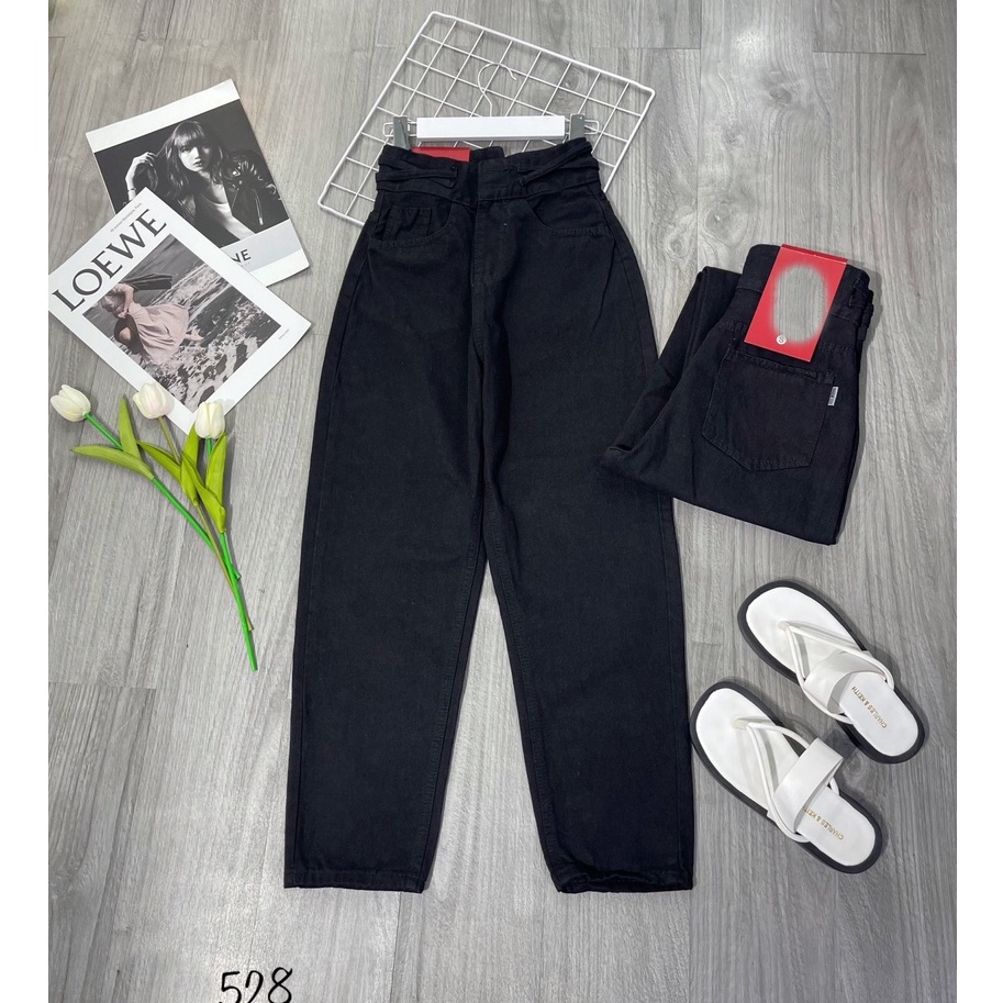 [BGHL528] QUẦN BAGGY JEANS NỮ LƯNG CAO 2 NÚT CHÉO NHÂN LƯNG LAI CUỐN MÀU XÁM NHẠT ĐEN TÔN DÁNG PHÁ CÁCH