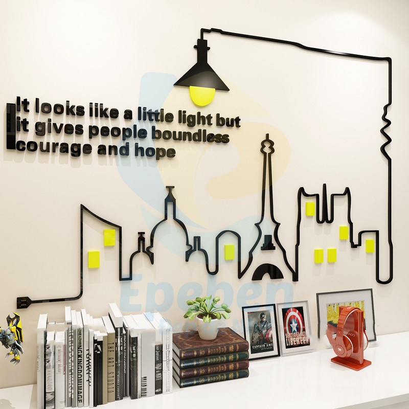 Tranh dán tường mica 3d decor khổ lớn thành phố sáng đèn trang trí phòng khách, phòng ngủ Nhiều Size - EPeBen