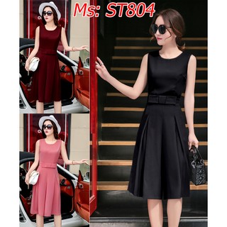 Jumpsuit đồ bay lửng ống rộng đính nơ bụng xinh xắn