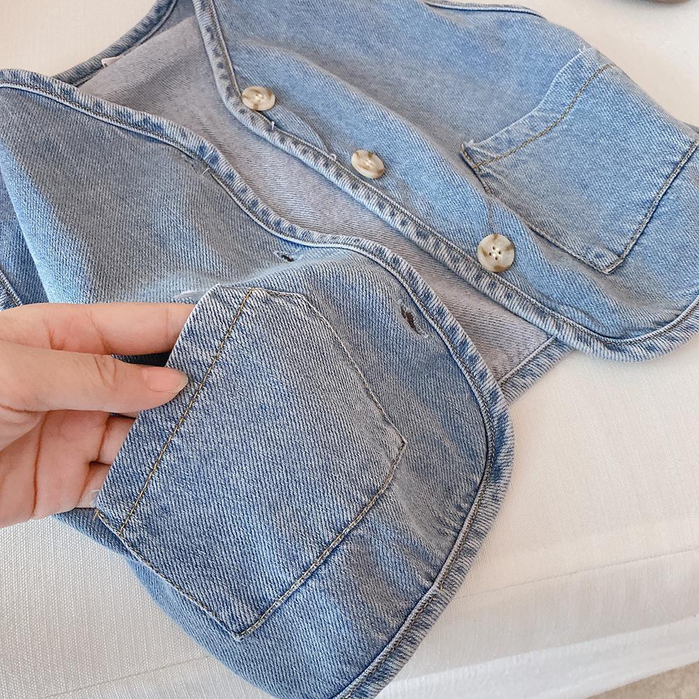 Áo Khoác Denim Không Tay Phong Cách Nhật Bản Hàn Quốc Thời Trang Xuân Thu Hàng Mới Dành Cho Bé Trai Bé Gái 2022