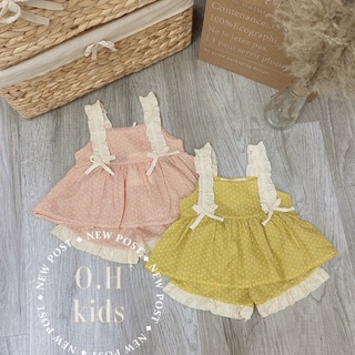 Set bộ bé gái chấm bi nơ 🌼 vải đũi tơ mềm mát 🌼 size 8-15kg