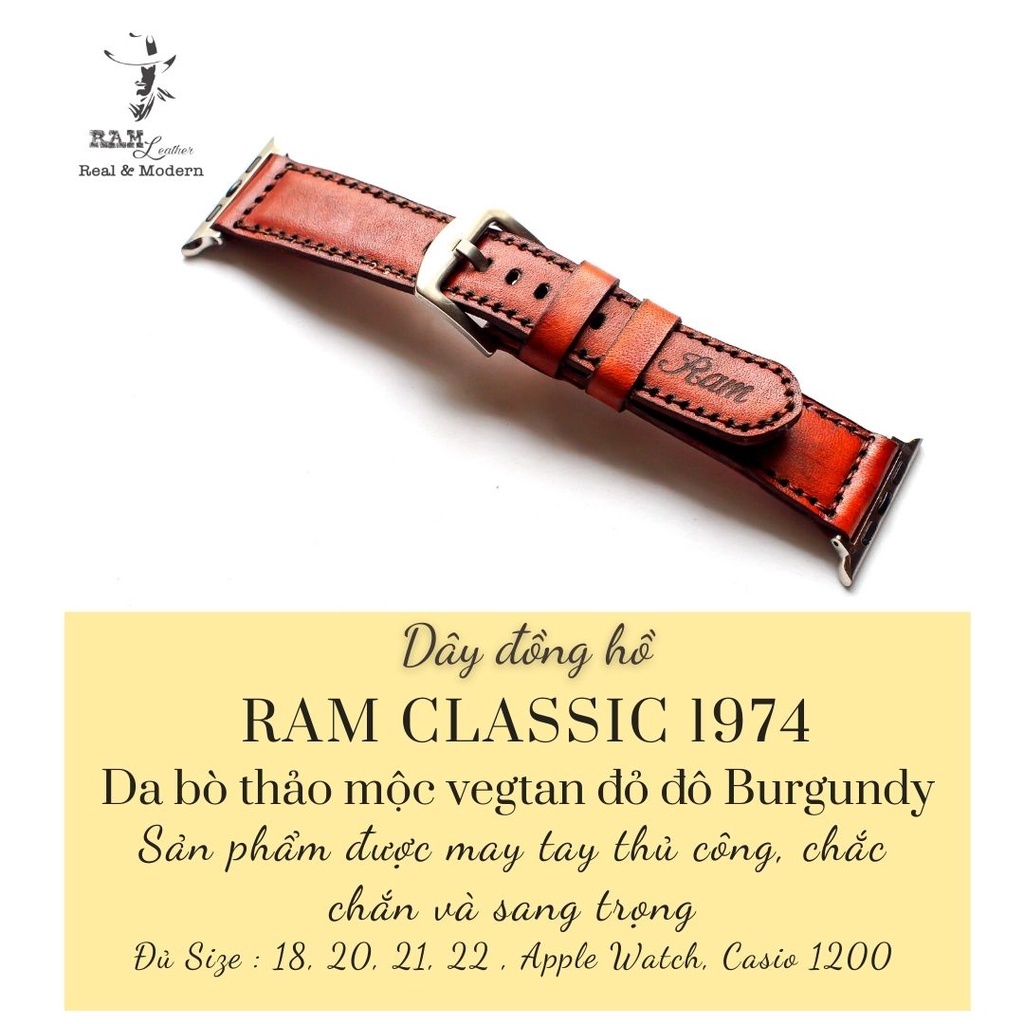 Dây Đồng Hồ Da Bò RAM Leather Italia Vegtan Nâu Đỏ Burgundy RAM Classic 1974 Bền Đẹp