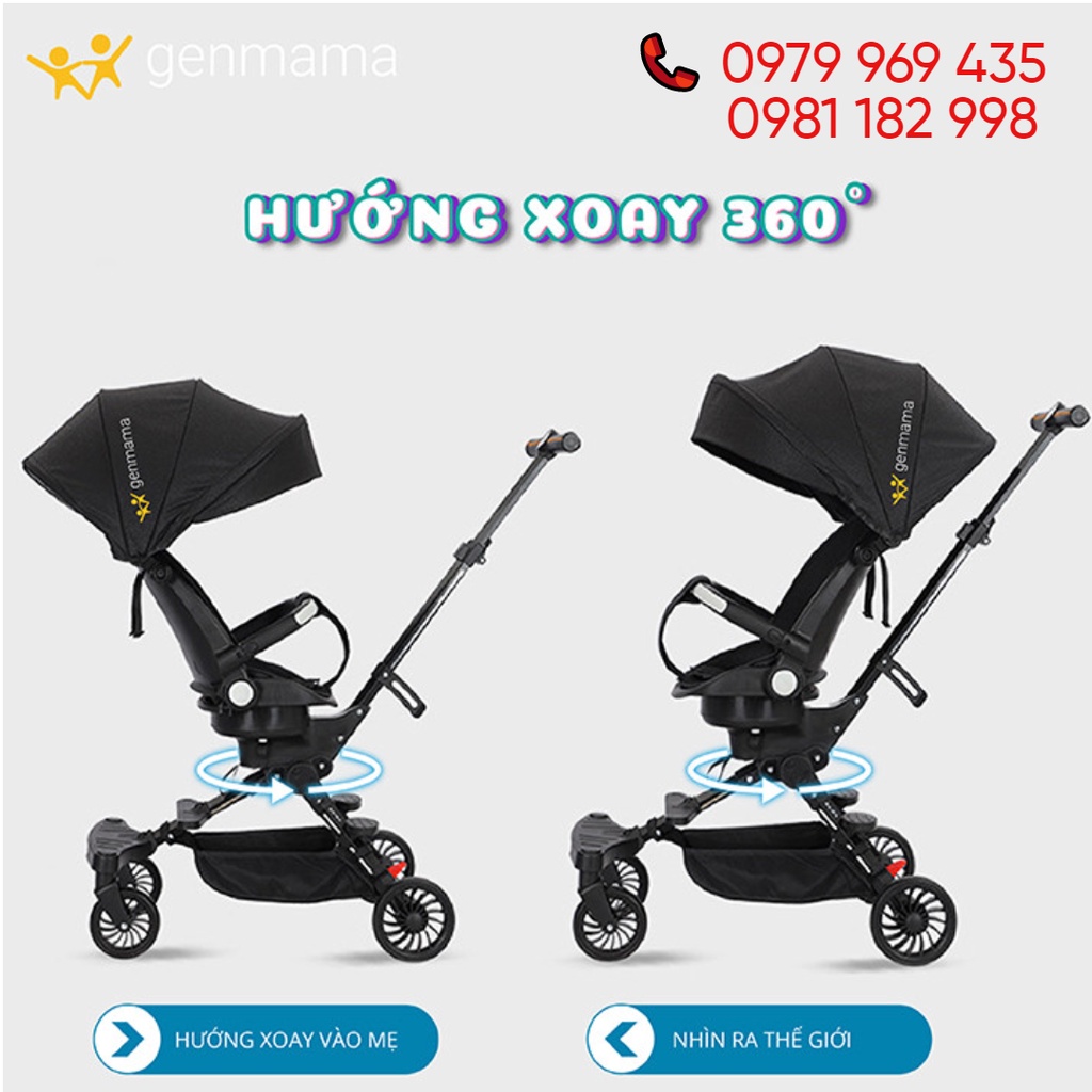 Xe đẩy cho bé hai chiều Genmama vải thoáng khí siêu nhẹ, xe đẩy trẻ em gấp gọn điều chỉnh góc ngả (bảo hành 12 tháng)