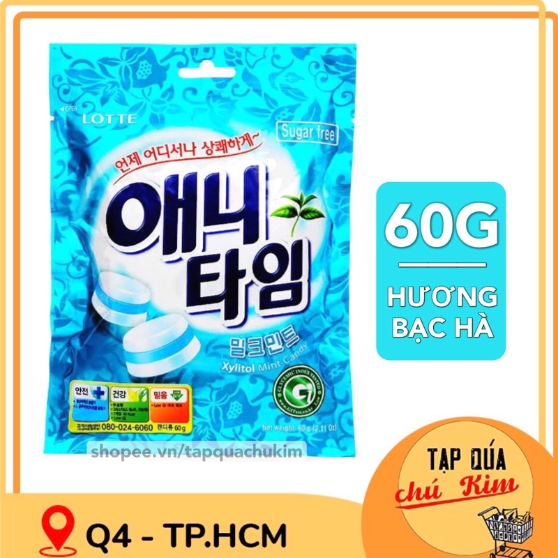 Kẹo bạc hà Hàn Quốc LOTTE Anytime gói 60G - tapquachukim