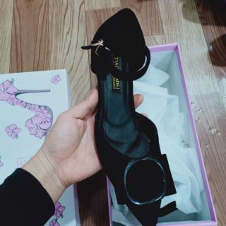 Giày cao gót 3 phân đen kèm hình thật