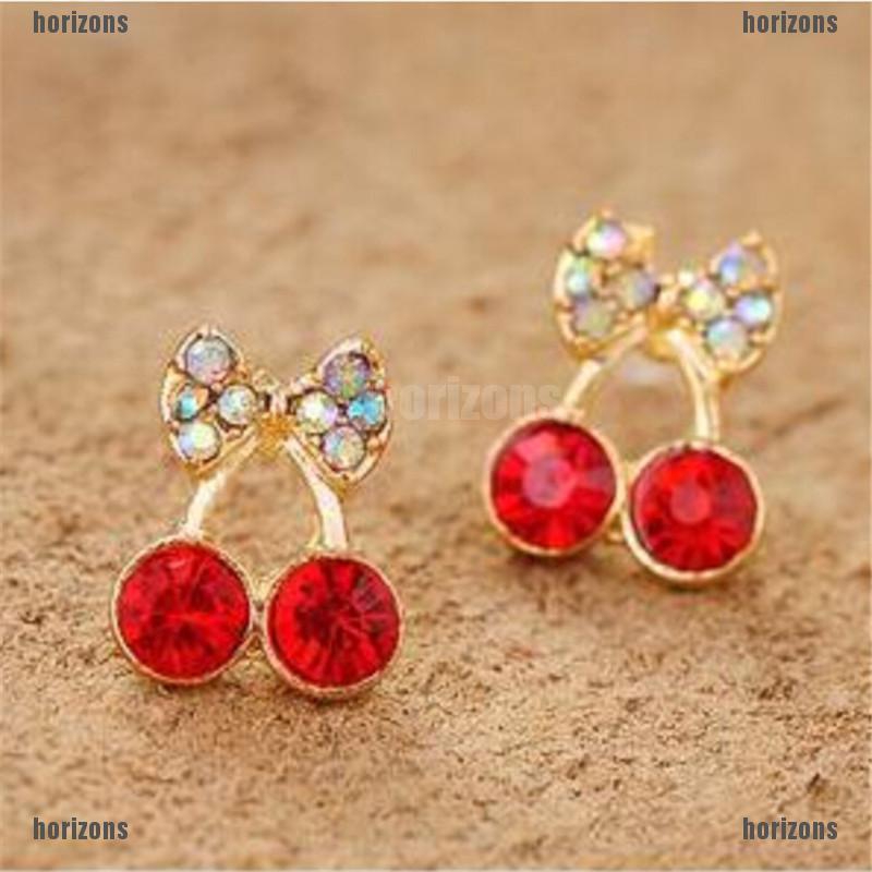 Khuyên Tai Hình Quả Cherry Đính Đá Dễ Thương Cho Nữ