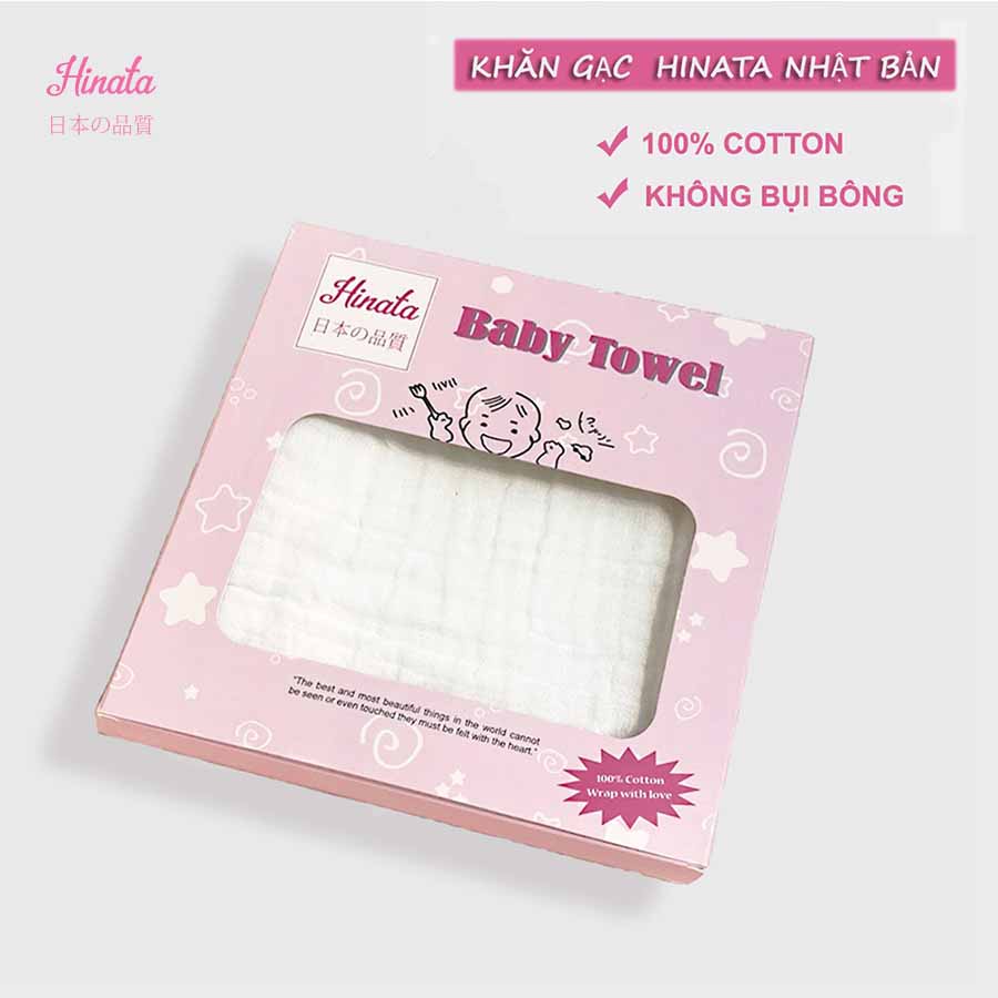 Khăn gạc HINATA - 100% Cotton, Không bụi bông, siêu mềm mịn an toàn cho trẻ sơ sinh