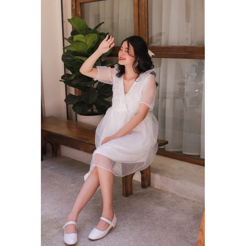 VÁY ĐI CHƠI/ĐI TIỆC/PROM - DENIM DRESS - VÁY CỔ TIM BÈO TAY BỒNG - V0083 | BigBuy360 - bigbuy360.vn