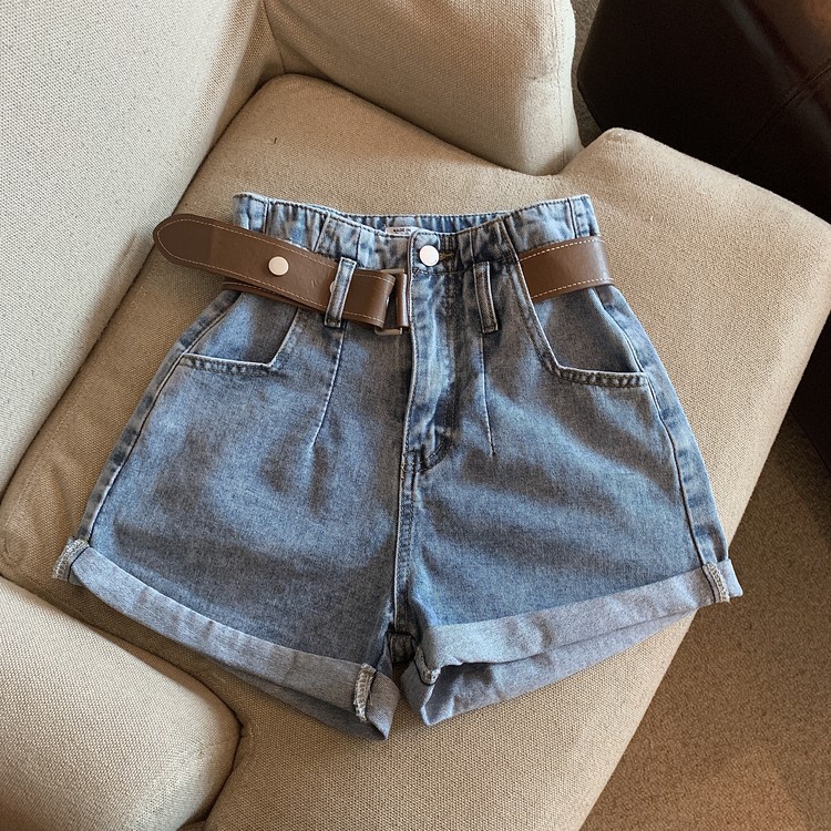 NUZIRO  Quần short jean  lưng cao phong cách retro thời trang cho nữ