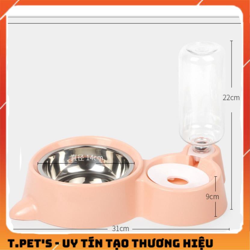 Bát đôi chó mèo inox có bình nước tự động