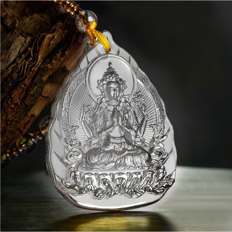 Chuỗi hạt đeo cổ - mặt Phật Quan Âm Tứ Thủ trắng tựa lá đề - ĐỨC QUAN ÂM TỨ THỦ  - CH01