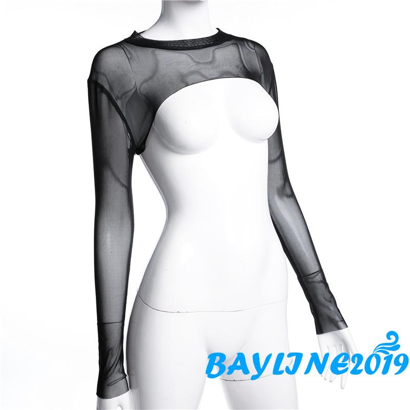 Áo Lưới Croptop Xuyên Thấu Dài Tay Quyến Rũ Dành Cho Nữ