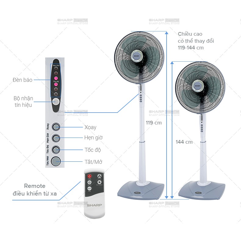 Quạt Đứng Sharp PJ-S40RV-LG Hàng Malaysia