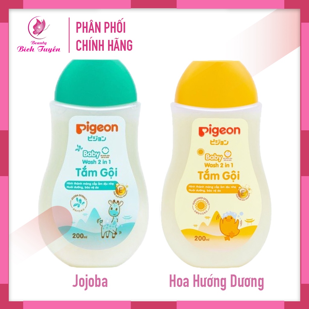 Sữa Tắm Gội Toàn Thân Cho Em Bé PIGEON Baby wash 2 in 1 phù hợp cho da nhạy cảm 200ml Chiết Xuất Jojoba - Hướng Dương