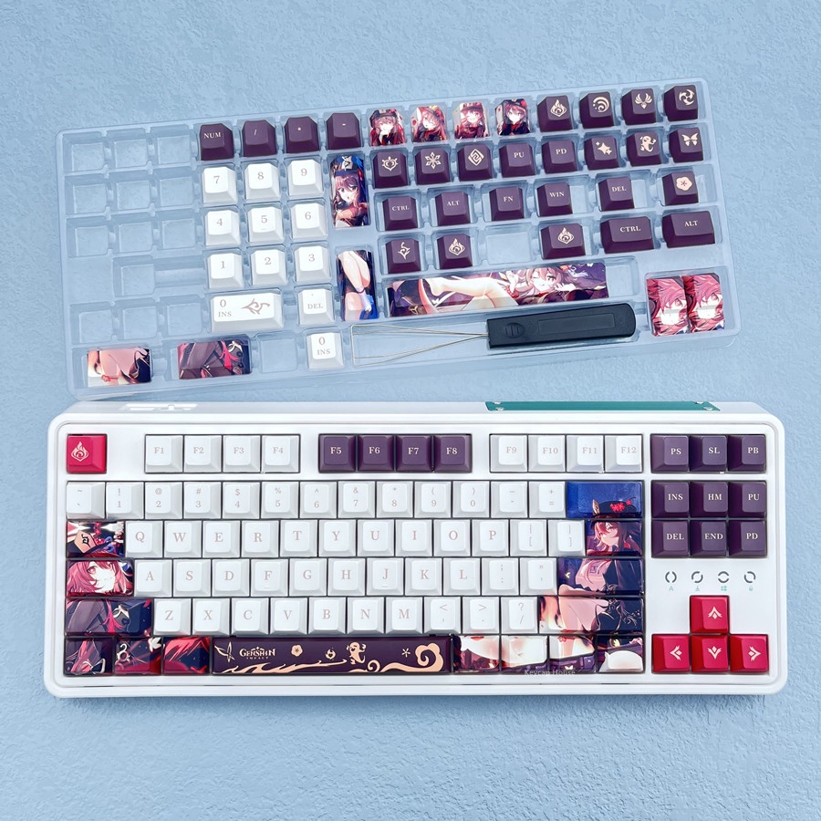 Keycap Genshin Impact nhân vật Hutao nhựa PBT, profile Cherry, in Dye Sub, 136 nút phù hợp các loại layout