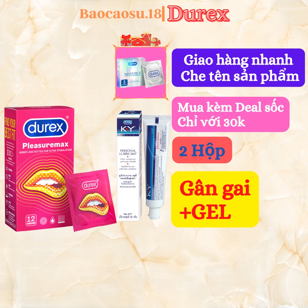 Bộ 2 Bao cao su gân gai Durex Pleasuremax ( 12 bao ) &amp; Gel bôi trơn Durex Ky.