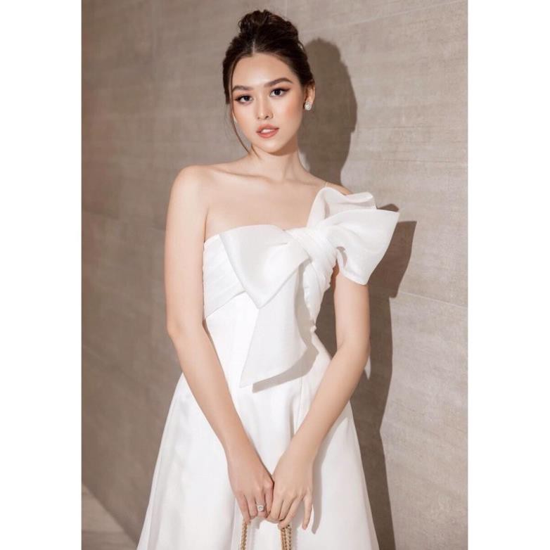 Đầm dự tiệc | Váy dự tiệc | Váy trắng xoè nơ ngực Taffta lụa | Váy sang trọng (Có đệm ngực) N147 | BigBuy360 - bigbuy360.vn