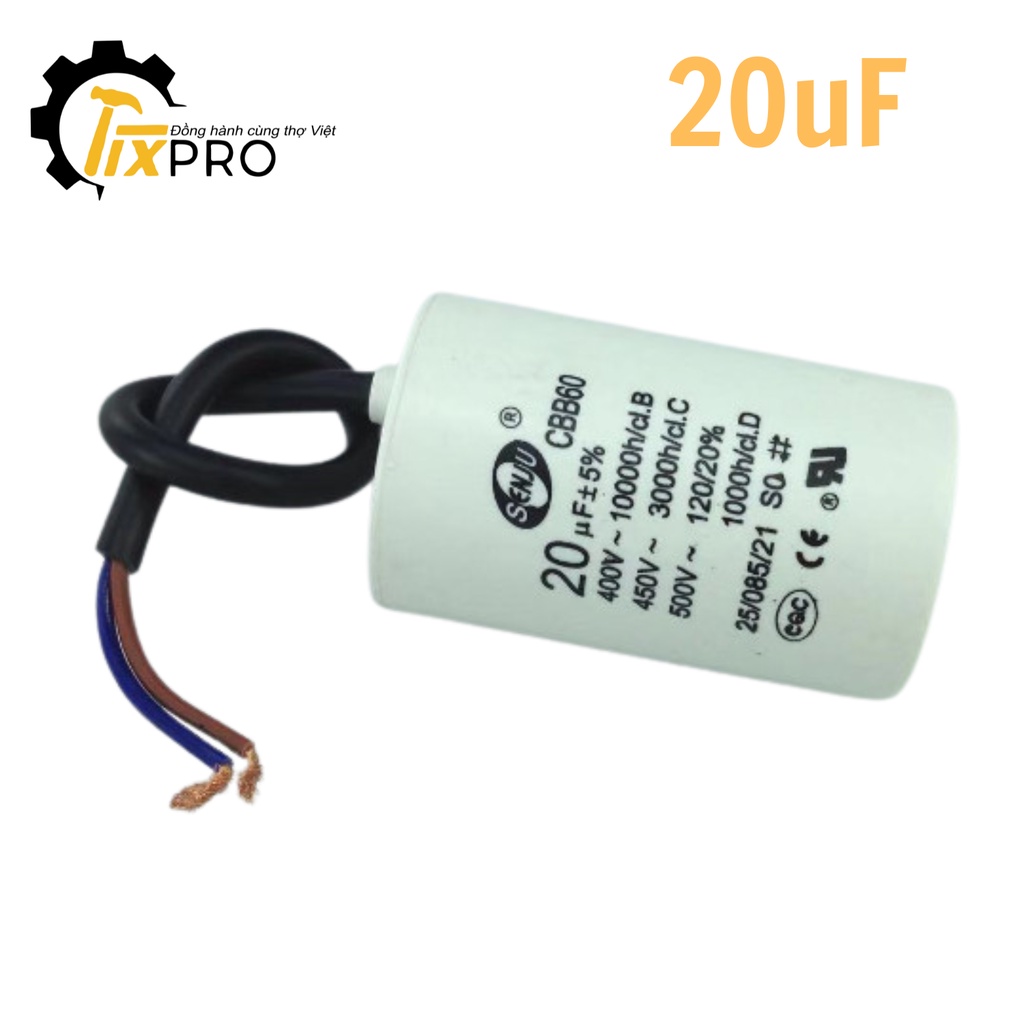 Tụ khởi động 20uF CBB60  450V SENJU màu trắng xịn